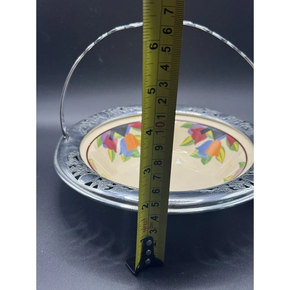 Art Deco Umbertone Farberware Leigh Potters Tulip Chrome Basket Dish Bowl